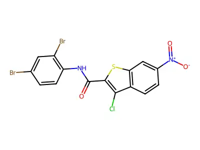 3-chloro-N-(2,4-dibromophenyl)-6-nitro-1-benzothiophene-2-carboxamide structure