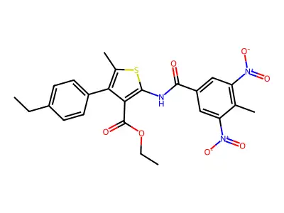 ethyl 2-({3,5-dinitro-4-methylbenzoyl}amino)-4-(4-ethylphenyl)-5-methyl-3-thiophenecarboxylate structure