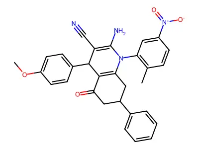 2-amino-4-(4-methoxyphenyl)-1-(2-methyl-5-nitrophenyl)-5-oxo-7-phenyl-1,4,5,6,7,8-hexahydroquinoline-3-carbonitrile structure