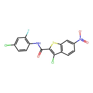 3-chloro-N-(4-chloro-2-fluorophenyl)-6-nitro-1-benzothiophene-2-carboxamide structure