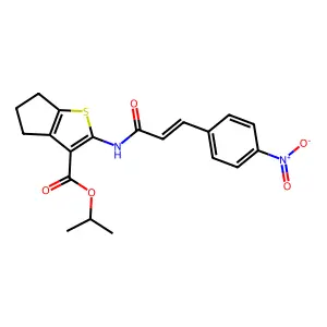 isopropyl 2-[(3-{4-nitrophenyl}acryloyl)amino]-5,6-dihydro-4H-cyclopenta[b]thiophene-3-carboxylate structure