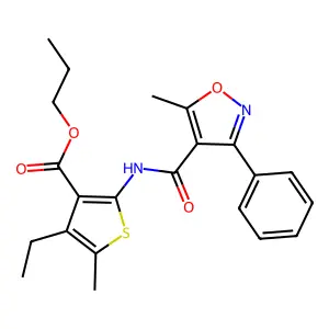 propyl 4-ethyl-5-methyl-2-[(5-methyl-3-phenyl-1,2-oxazole-4-carbonyl)amino]thiophene-3-carboxylate structure