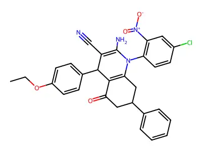 2-amino-1-{4-chloro-2-nitrophenyl}-4-(4-ethoxyphenyl)-5-oxo-7-phenyl-1,4,5,6,7,8-hexahydro-3-quinolinecarbonitrile structure