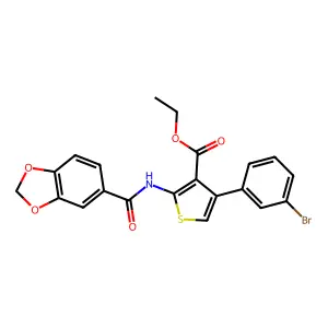 ethyl 2-(1,3-benzodioxole-5-carbonylamino)-4-(3-bromophenyl)thiophene-3-carboxylate structure