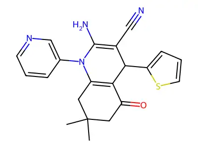 2-amino-7,7-dimethyl-5-oxo-1-(3-pyridinyl)-4-(2-thienyl)-1,4,5,6,7,8-hexahydro-3-quinolinecarbonitrile structure