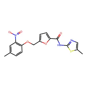 5-[(4-methyl-2-nitrophenoxy)methyl]-N-(5-methyl-1,3-thiazol-2-yl)furan-2-carboxamide structure