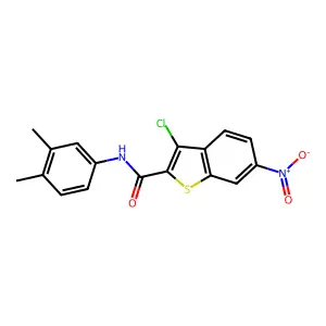 3-chloro-N-(3,4-dimethylphenyl)-6-nitro-1-benzothiophene-2-carboxamide structure