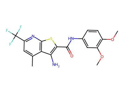 3-amino-N-(3,4-dimethoxyphenyl)-4-methyl-6-(trifluoromethyl)thieno[2,3-b]pyridine-2-carboxamide structure