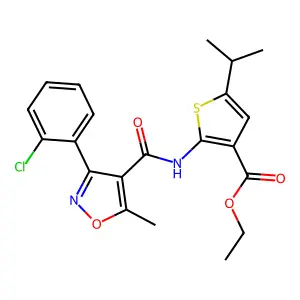 ethyl 2-({[3-(2-chlorophenyl)-5-methyl-4-isoxazolyl]carbonyl}amino)-5-isopropyl-3-thiophenecarboxylate structure
