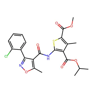 4-isopropyl 2-methyl 5-({[3-(2-chlorophenyl)-5-methyl-4-isoxazolyl]carbonyl}amino)-3-methyl-2,4-thiophenedicarboxylate structure