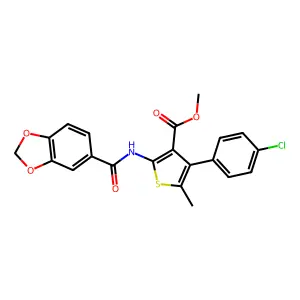 methyl 2-[(1,3-benzodioxol-5-ylcarbonyl)amino]-4-(4-chlorophenyl)-5-methylthiophene-3-carboxylate structure