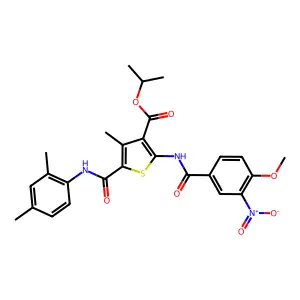 isopropyl 5-[(2,4-dimethylanilino)carbonyl]-2-({3-nitro-4-methoxybenzoyl}amino)-4-methyl-3-thiophenecarboxylate structure
