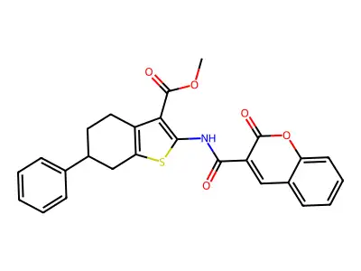 methyl 2-{[(2-oxo-2H-chromen-3-yl)carbonyl]amino}-6-phenyl-4,5,6,7-tetrahydro-1-benzothiophene-3-carboxylate structure