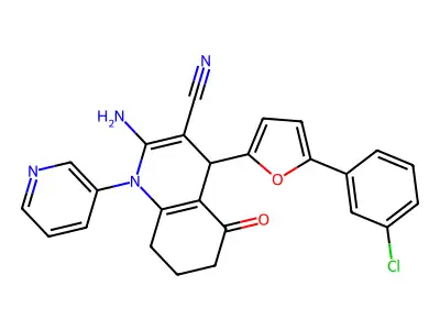 2-amino-4-[5-(3-chlorophenyl)furan-2-yl]-5-oxo-1-pyridin-3-yl-4,6,7,8-tetrahydroquinoline-3-carbonitrile structure