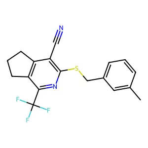 3-[(3-methylbenzyl)sulfanyl]-1-(trifluoromethyl)-6,7-dihydro-5H-cyclopenta[c]pyridine-4-carbonitrile structure