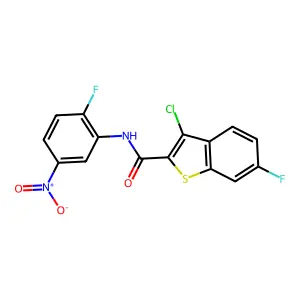 3-chloro-6-fluoro-N-{2-fluoro-5-nitrophenyl}-1-benzothiophene-2-carboxamide structure