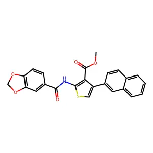 methyl 2-(1,3-benzodioxole-5-carbonylamino)-4-naphthalen-2-ylthiophene-3-carboxylate structure