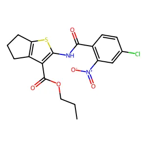 propyl 2-[(4-chloro-2-nitrobenzoyl)amino]-5,6-dihydro-4H-cyclopenta[b]thiophene-3-carboxylate structure