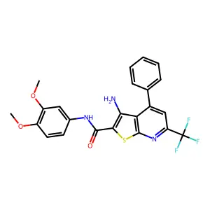 3-amino-N-(3,4-dimethoxyphenyl)-4-phenyl-6-(trifluoromethyl)thieno[2,3-b]pyridine-2-carboxamide structure