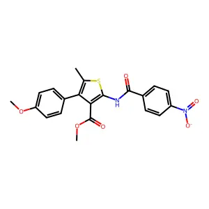 methyl 2-({4-nitrobenzoyl}amino)-4-(4-methoxyphenyl)-5-methyl-3-thiophenecarboxylate structure