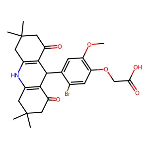 [5-bromo-2-methoxy-4-(3,3,6,6-tetramethyl-1,8-dioxo-1,2,3,4,5,6,7,8,9,10-decahydro-9-acridinyl)phenoxy]acetic acid structure