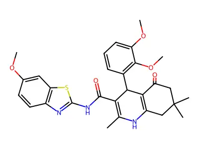 4-(2,3-dimethoxyphenyl)-N-(6-methoxy-1,3-benzothiazol-2-yl)-2,7,7-trimethyl-5-oxo-1,4,5,6,7,8-hexahydro-3-quinolinecarboxamide structure