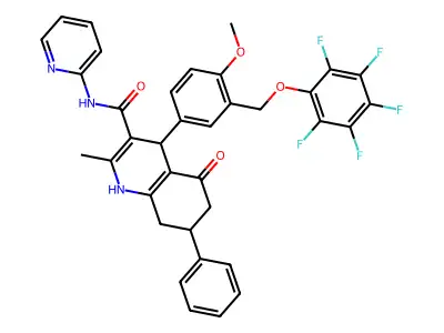 4-[4-methoxy-3-[(2,3,4,5,6-pentafluorophenoxy)methyl]phenyl]-2-methyl-5-oxo-7-phenyl-N-pyridin-2-yl-4,6,7,8-tetrahydro-1H-quinoline-3-carboxamide structure