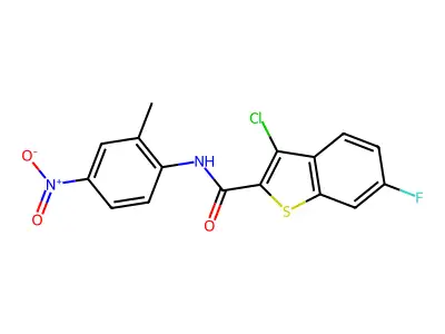 3-chloro-6-fluoro-N-(2-methyl-4-nitrophenyl)-1-benzothiophene-2-carboxamide structure