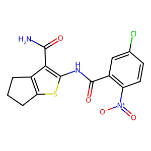 2-[(5-chloro-2-nitrobenzoyl)amino]-5,6-dihydro-4H-cyclopenta[b]thiophene-3-carboxamide structure