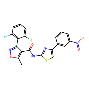 3-(2-chloro-6-fluorophenyl)-5-methyl-N-[4-(3-nitrophenyl)-1,3-thiazol-2-yl]-1,2-oxazole-4-carboxamide structure