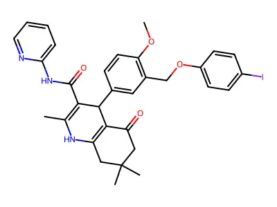 4-[3-[(4-iodophenoxy)methyl]-4-methoxyphenyl]-2,7,7-trimethyl-5-oxo-N-pyridin-2-yl-1,4,6,8-tetrahydroquinoline-3-carboxamide structure
