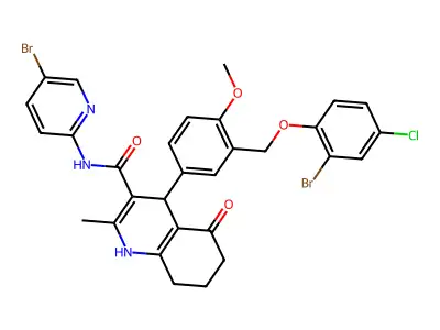 4-[3-[(2-bromo-4-chlorophenoxy)methyl]-4-methoxyphenyl]-N-(5-bromopyridin-2-yl)-2-methyl-5-oxo-4,6,7,8-tetrahydro-1H-quinoline-3-carboxamide structure