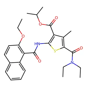 propan-2-yl 5-(diethylcarbamoyl)-2-[(2-ethoxynaphthalene-1-carbonyl)amino]-4-methylthiophene-3-carboxylate structure