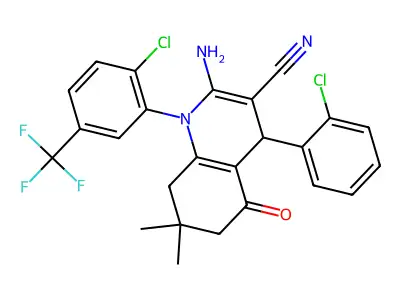 2-amino-4-(2-chlorophenyl)-1-[2-chloro-5-(trifluoromethyl)phenyl]-7,7-dimethyl-5-oxo-1,4,5,6,7,8-hexahydro-3-quinolinecarbonitrile structure