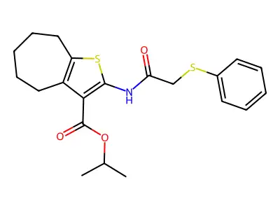 propan-2-yl 2-[(2-phenylsulfanylacetyl)amino]-5,6,7,8-tetrahydro-4H-cyclohepta[b]thiophene-3-carboxylate structure