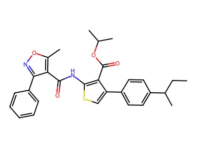 propan-2-yl 4-(4-butan-2-ylphenyl)-2-[(5-methyl-3-phenyl-1,2-oxazole-4-carbonyl)amino]thiophene-3-carboxylate structure