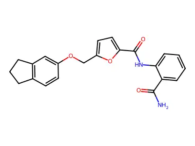 N-(2-carbamoylphenyl)-5-(2,3-dihydro-1H-inden-5-yloxymethyl)furan-2-carboxamide structure
