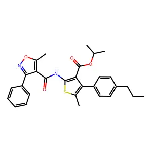 isopropyl 5-methyl-2-{[(5-methyl-3-phenyl-4-isoxazolyl)carbonyl]amino}-4-(4-propylphenyl)-3-thiophenecarboxylate structure