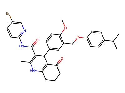 N-(5-bromopyridin-2-yl)-4-[4-methoxy-3-[(4-propan-2-ylphenoxy)methyl]phenyl]-2-methyl-5-oxo-4,6,7,8-tetrahydro-1H-quinoline-3-carboxamide structure