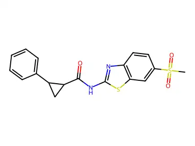 N-[6-(methylsulfonyl)-1,3-benzothiazol-2-yl]-2-phenylcyclopropanecarboxamide structure