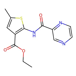 Ethyl 5-methyl-2-(pyrazin-2-ylcarbonylamino)thiophene-3-carboxylate structure