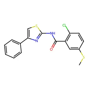 2-chloro-5-methylsulfanyl-N-(4-phenyl-1,3-thiazol-2-yl)benzamide structure