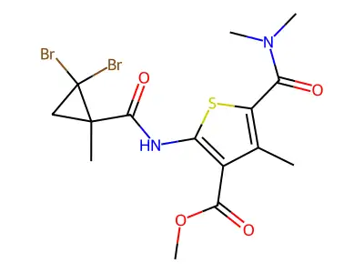 methyl 2-[(2,2-dibromo-1-methylcyclopropanecarbonyl)amino]-5-(dimethylcarbamoyl)-4-methylthiophene-3-carboxylate structure