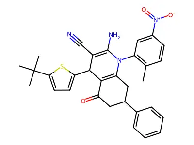 2-amino-4-(5-tert-butylthien-2-yl)-1-{5-nitro-2-methylphenyl}-5-oxo-7-phenyl-1,4,5,6,7,8-hexahydroquinoline-3-carbonitrile structure