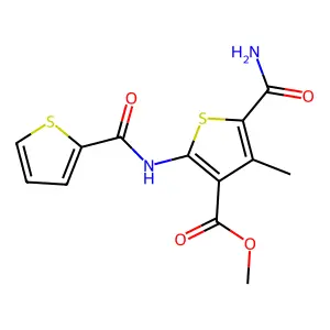 methyl 5-(aminocarbonyl)-4-methyl-2-[(2-thienylcarbonyl)amino]-3-thiophenecarboxylate structure