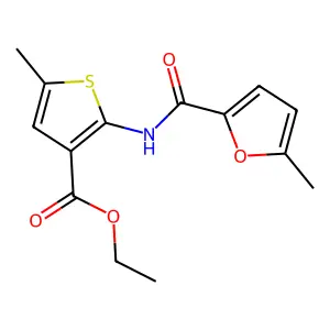 Ethyl 5-methyl-2-[(5-methylfuran-2-carbonyl)amino]thiophene-3-carboxylate structure