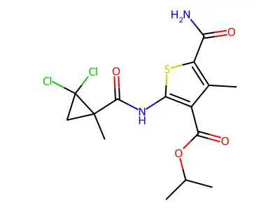 isopropyl 5-(aminocarbonyl)-2-{[(2,2-dichloro-1-methylcyclopropyl)carbonyl]amino}-4-methylthiophene-3-carboxylate structure
