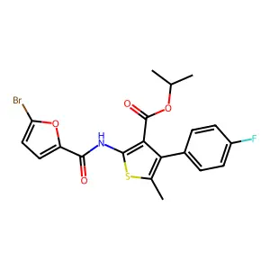propan-2-yl 2-[(5-bromofuran-2-carbonyl)amino]-4-(4-fluorophenyl)-5-methylthiophene-3-carboxylate structure