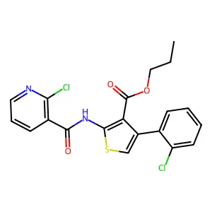 propyl 4-(2-chlorophenyl)-2-[(2-chloropyridine-3-carbonyl)amino]thiophene-3-carboxylate structure