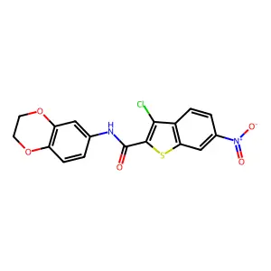 3-chloro-N-(2,3-dihydro-1,4-benzodioxin-6-yl)-6-nitro-1-benzothiophene-2-carboxamide structure